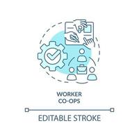 Worker co-ops turquoise concept icon. Labor contribution abstract idea thin line illustration. Decision-making processes. Isolated outline drawing. Editable stroke. vector