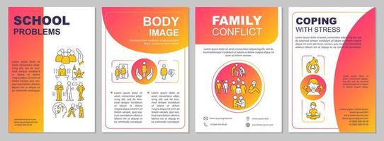 Teenage problems red gradient brochure template. Negative body image. Leaflet design with linear icons. 4 vector layouts for presentation, annual reports.