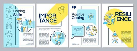 Positive coping skills for teenagers blue and yellow brochure template. Leaflet design with linear icons. Editable 4 vector layouts for presentation, annual reports.