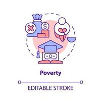 Poverty concept icon. Bad learning performance. Problem in public schools abstract idea thin line illustration. Isolated outline drawing. Editable stroke. vector