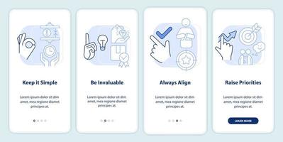 Components of communication light blue onboarding mobile app screen. Walkthrough 4 steps editable graphic instructions with linear concepts. UI, UX, GUI template. vector