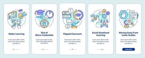 Trends in education onboarding mobile app screen. Learning walkthrough 5 steps editable graphic instructions with linear concepts. UI, UX, GUI template. vector