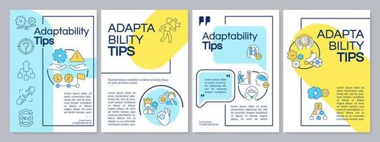 Adaptability tips blue and yellow brochure template. Flexibility. Leaflet design with linear icons. Editable 4 vector layouts for presentation, annual reports.