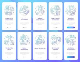 Maintaining prof skills blue gradient onboarding mobile app screen set. Walkthrough 5 steps graphic instructions pages with linear concepts. UI, UX, GUI template. vector