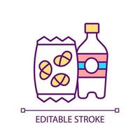 Snacks and carbonated drinks RGB color icon. Eating sweetened foods and beverages. Low nutritional value. Isolated vector illustration. Simple filled line drawing. Editable stroke.