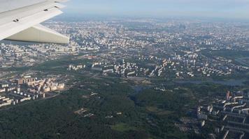 Moscow skyline from descending airplane video