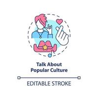 Talk about popular culture concept icon. Get along with teenager abstract idea thin line illustration. Discuss pop culture. Isolated outline drawing. Editable stroke. vector