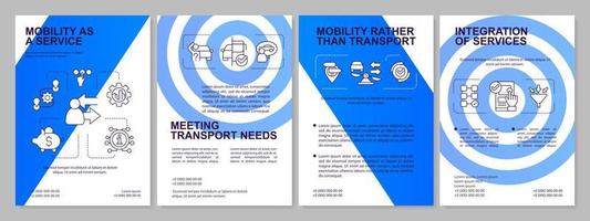 Components of MaaS concept blue brochure template. Users service. Leaflet design with linear icons. Editable 4 vector layouts for presentation, annual reports.