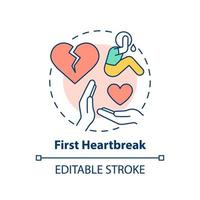 First heartbreak concept icon. Teenage issue abstract idea thin line illustration. Broken heart. Deal with breakup. Isolated outline drawing. Editable stroke. vector