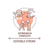 Extremes in conflicts red concept icon. Feature of dysfunctional families abstract idea thin line illustration. Isolated outline drawing. Editable stroke. vector