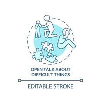Open talk about difficult things turquoise concept icon. Positive communication abstract idea thin line illustration. Isolated outline drawing. Editable stroke. vector