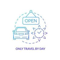 Only travel by day blue gradient concept icon. Safe automobile adventure. Road trip advice abstract idea thin line illustration. Isolated outline drawing. vector