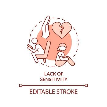 Lack of sensitivity red concept icon. Feature of dysfunctional families abstract idea thin line illustration. Isolated outline drawing. Editable stroke. vector