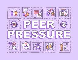 Peer pressure word concepts purple banner. Adolescence issues. Infographics with editable icons on color background. Isolated typography. Vector illustration with text.