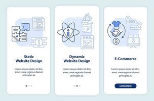 Website layout types light blue onboarding mobile app screen. Walkthrough 3 steps editable graphic instructions with linear concepts. UI, UX, GUI template. vector