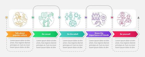 plantilla de infografía de rectángulo de estrategias de crianza positiva. visualización de datos con 5 pasos. gráfico de información de línea de tiempo editable. diseño de flujo de trabajo con iconos de línea. vector