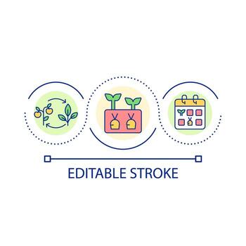 Planning sowing dates loop concept icon. Agricultural schedule. Gardening and farming abstract idea thin line illustration. Isolated outline drawing. Editable stroke. vector
