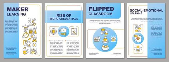 Trends in education blue brochure template. Leaflet design with linear icons. Editable 4 vector layouts for presentation, annual reports.