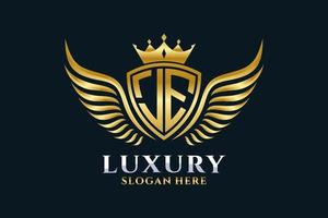 Luxury royal wing Letter JE crest Gold color Logo vector, Victory logo, crest logo, wing logo, vector logo template.