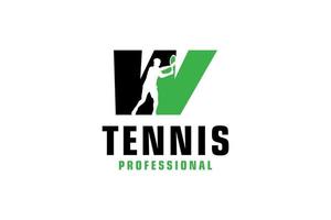 Letter W with Tennis player silhouette Logo Design. Vector Design Template Elements for Sport Team or Corporate Identity.