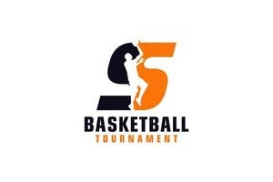 Letter S with Basketball Logo Design. Vector Design Template Elements for Sport Team or Corporate Identity.