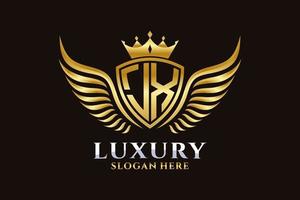 Luxury royal wing Letter JX crest Gold color Logo vector, Victory logo, crest logo, wing logo, vector logo template.