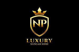 initial NP elegant luxury monogram logo or badge template with scrolls and royal crown - perfect for luxurious branding projects vector