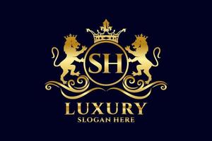 Initial SH Letter Lion Royal Luxury Logo template in vector art for luxurious branding projects and other vector illustration.