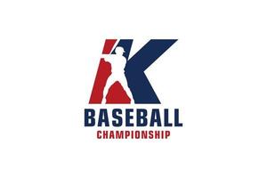 Letter K with Baseball Logo Design. Vector Design Template Elements for Sport Team or Corporate Identity.