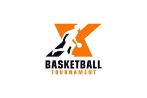 Letter X with Basketball Logo Design. Vector Design Template Elements for Sport Team or Corporate Identity.
