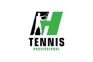 Letter H with Tennis player silhouette Logo Design. Vector Design Template Elements for Sport Team or Corporate Identity.