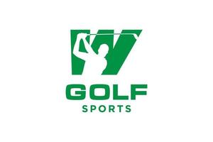 logotipo de icono de letra del alfabeto w para plantilla de vector de diseño de logotipo de golf, etiqueta vectorial de golf, logotipo de campeonato de golf, ilustración, icono creativo, concepto de diseño