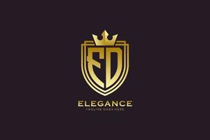 initial FD elegant luxury monogram logo or badge template with scrolls and royal crown - perfect for luxurious branding projects vector