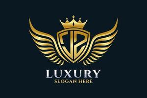 Luxury royal wing Letter JZ crest Gold color Logo vector, Victory logo, crest logo, wing logo, vector logo template.