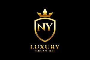 initial NY elegant luxury monogram logo or badge template with scrolls and royal crown - perfect for luxurious branding projects vector