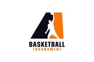 Letter A with Basketball Logo Design. Vector Design Template Elements for Sport Team or Corporate Identity.