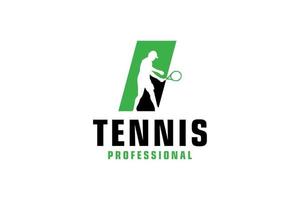 Letter I with Tennis player silhouette Logo Design. Vector Design Template Elements for Sport Team or Corporate Identity.