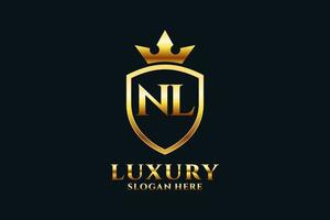 initial NL elegant luxury monogram logo or badge template with scrolls and royal crown - perfect for luxurious branding projects vector