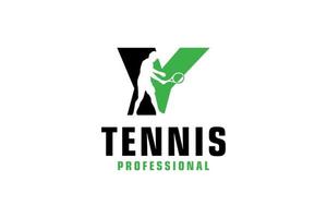 Letter Y with Tennis player silhouette Logo Design. Vector Design Template Elements for Sport Team or Corporate Identity.