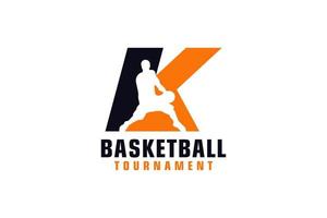 Letter K with Basketball Logo Design. Vector Design Template Elements for Sport Team or Corporate Identity.