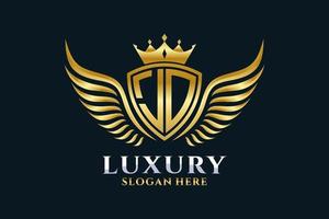 Luxury royal wing Letter JO crest Gold color Logo vector, Victory logo, crest logo, wing logo, vector logo template.