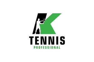 Letter K with Tennis player silhouette Logo Design. Vector Design Template Elements for Sport Team or Corporate Identity.