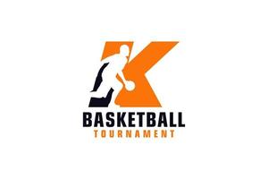 Letter K with Basketball Logo Design. Vector Design Template Elements for Sport Team or Corporate Identity.