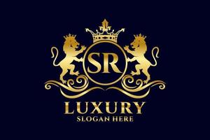 Initial SR Letter Lion Royal Luxury Logo template in vector art for luxurious branding projects and other vector illustration.