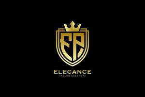 initial FP elegant luxury monogram logo or badge template with scrolls and royal crown - perfect for luxurious branding projects vector