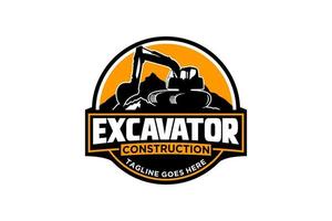 Excavator logo template vector. Heavy equipment logo vector for construction company. Creative excavator illustration for logo template.