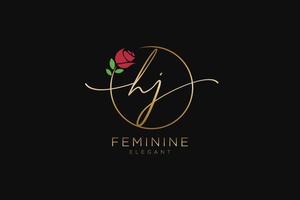 initial HJ Feminine logo beauty monogram and elegant logo design, handwriting logo of initial signature, wedding, fashion, floral and botanical with creative template. vector