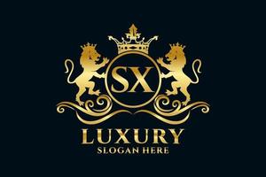 Initial SX Letter Lion Royal Luxury Logo template in vector art for luxurious branding projects and other vector illustration.