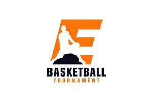 Letter E with Basketball Logo Design. Vector Design Template Elements for Sport Team or Corporate Identity.