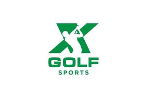 logotipo de icono de letra del alfabeto x para plantilla de vector de diseño de logotipo de golf, etiqueta vectorial de golf, logotipo de campeonato de golf, ilustración, icono creativo, concepto de diseño